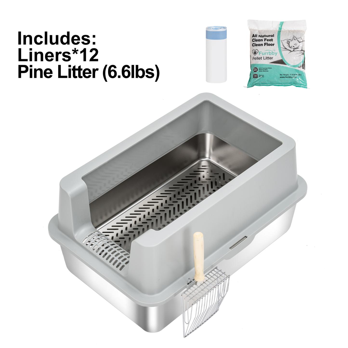 XL Stainless Steel Sifting Litter Box for Pine Pellet