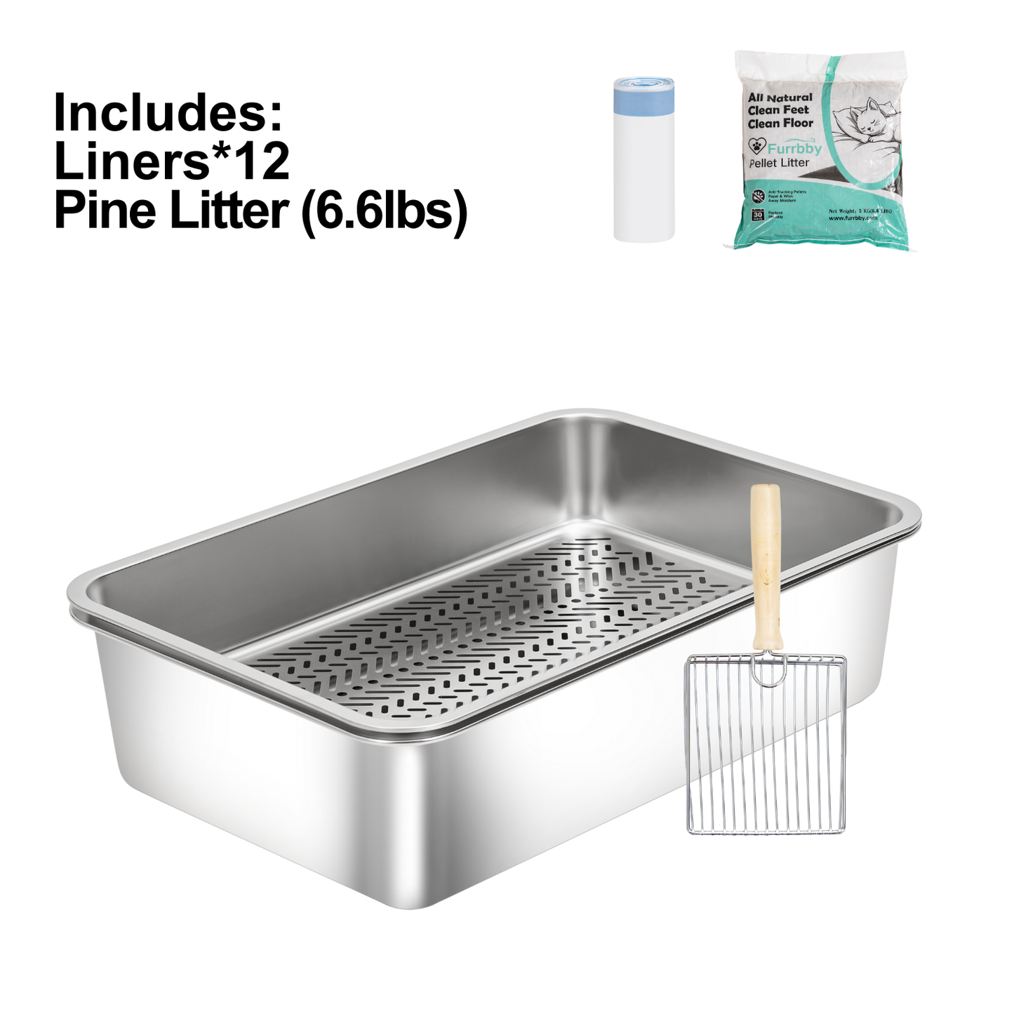 XL Stainless Steel Sifting Litter Box for Pine Pellet