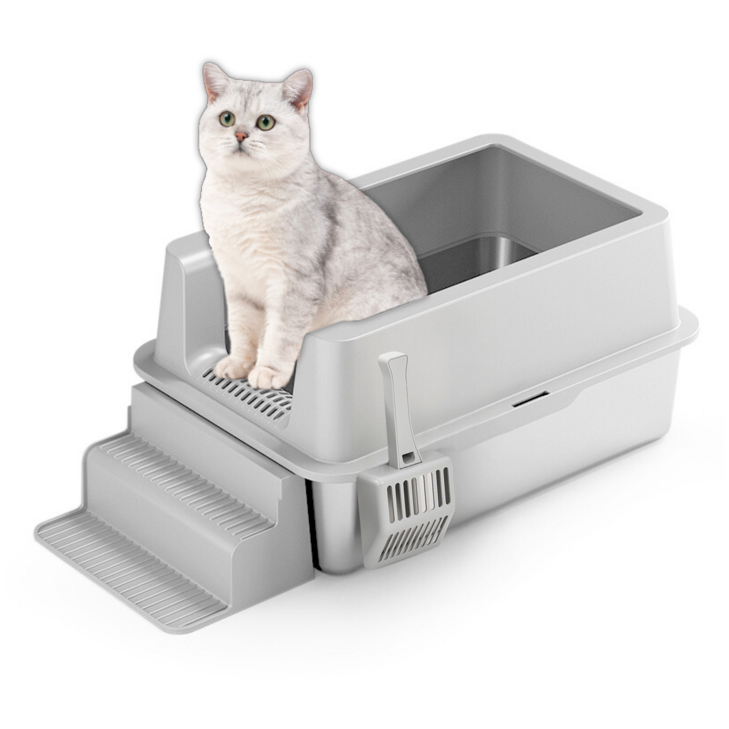 XL Front Entry Stainless Steel Litter Box with Stair