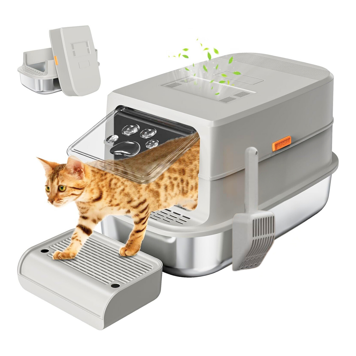 XL Full Enclosed Stainless Steel Litter Box with Air Filters 2.0