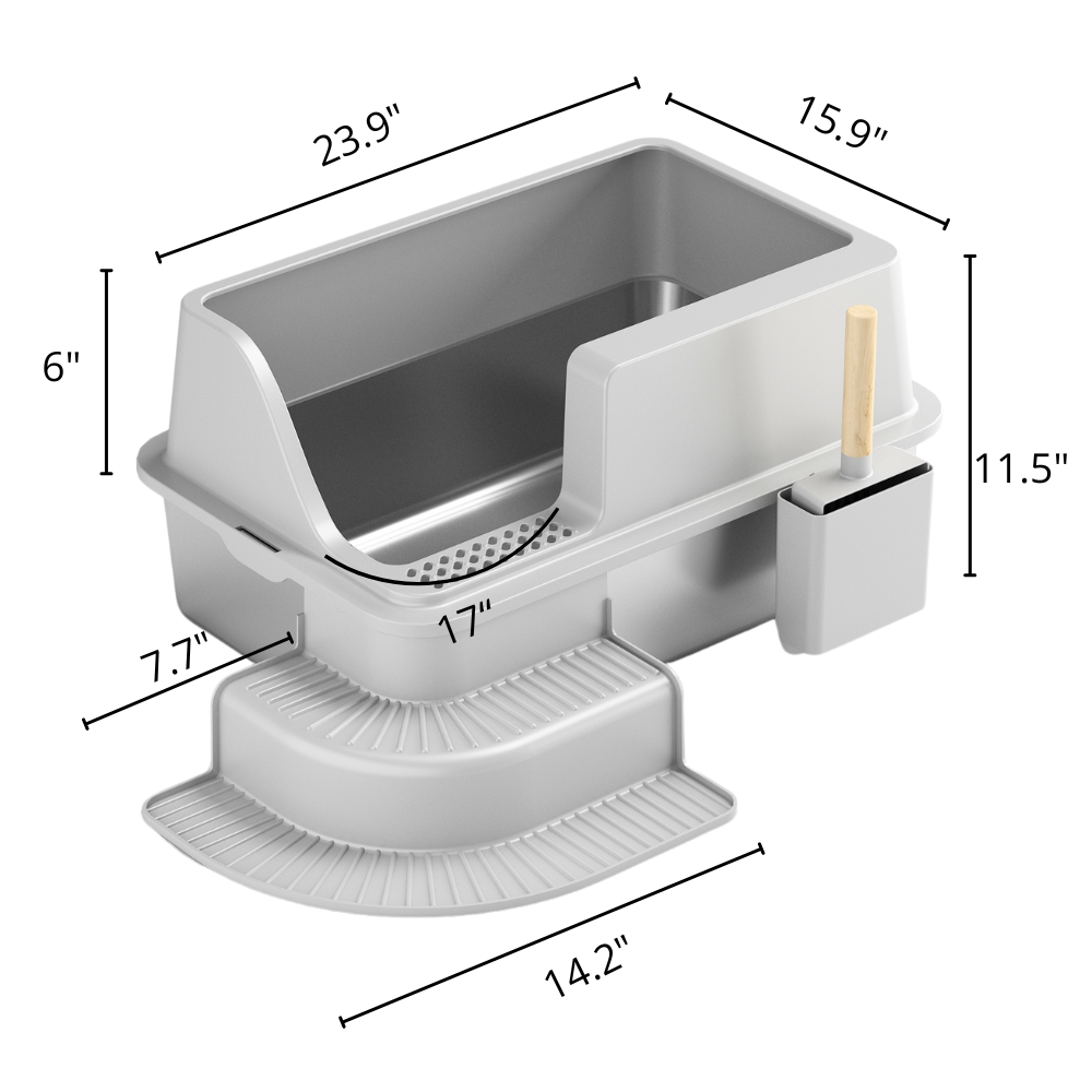 XL Corner Entry Stainless Steel Litter Box with Stair