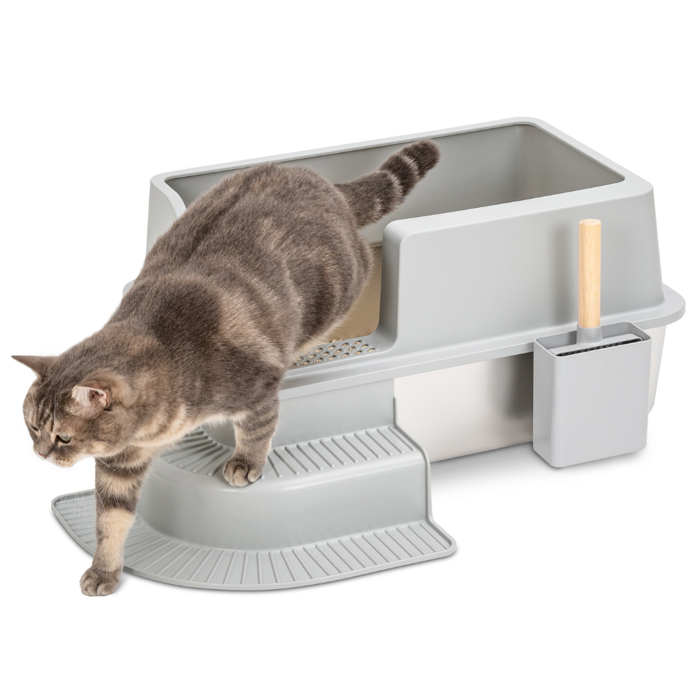 XL Corner Entry Stainless Steel Litter Box with Stair