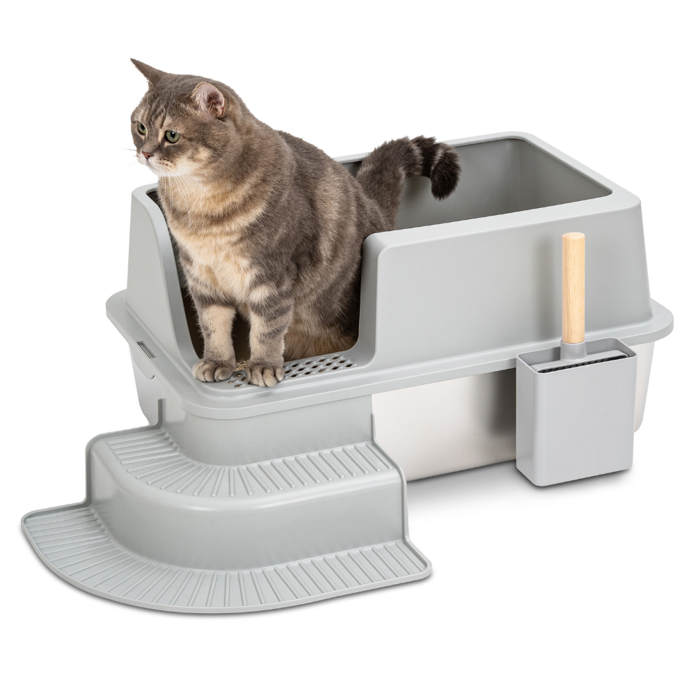 XL Corner Entry Stainless Steel Litter Box with Stair