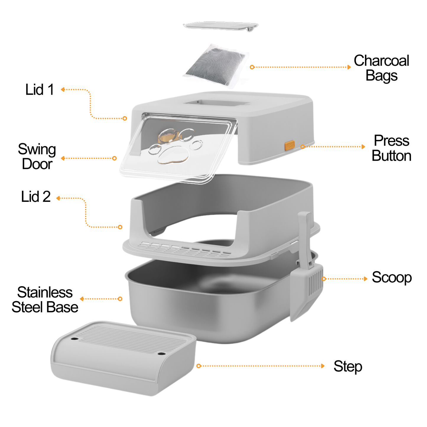 XL Full Enclosed Stainless Steel Litter Box with Air Filters 2.0