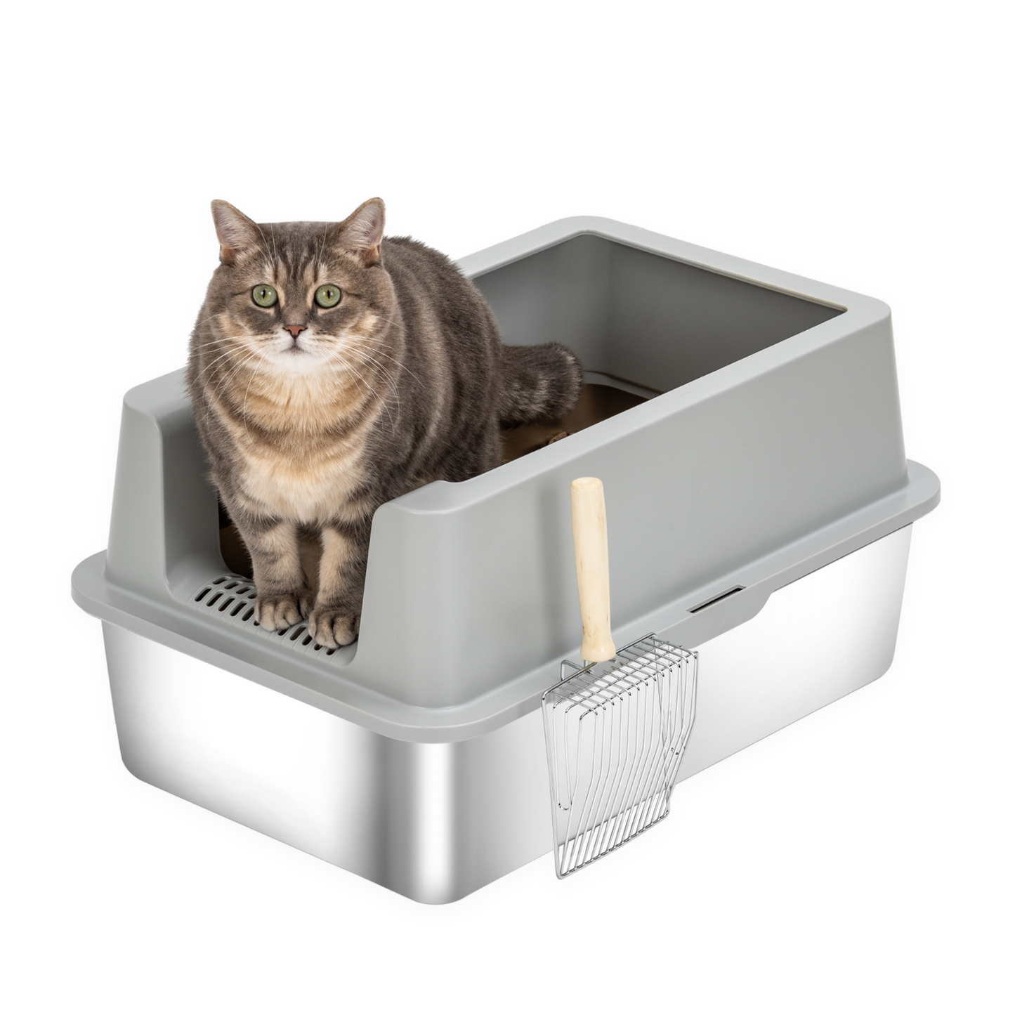 XL Stainless Steel Sifting Litter Box for Pine Pellet