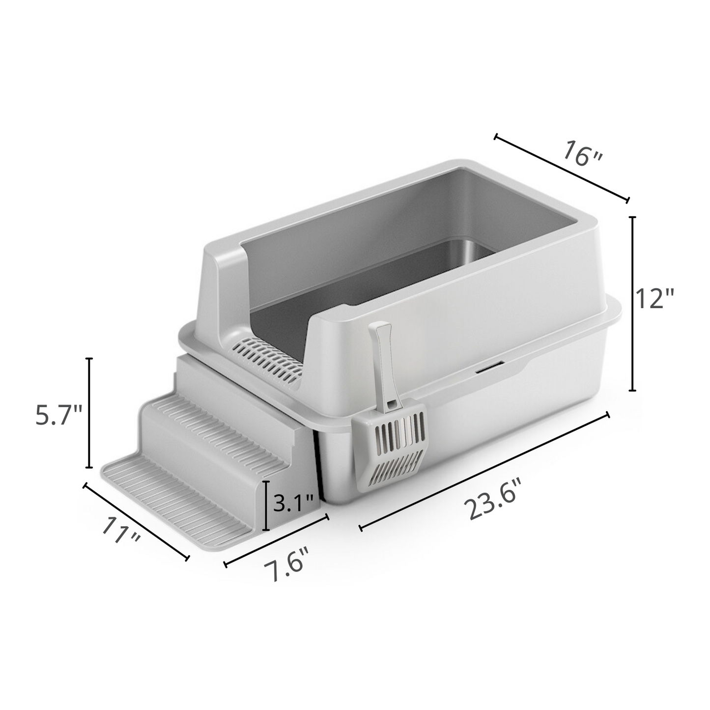 XL Front Entry Stainless Steel Litter Box with Stair